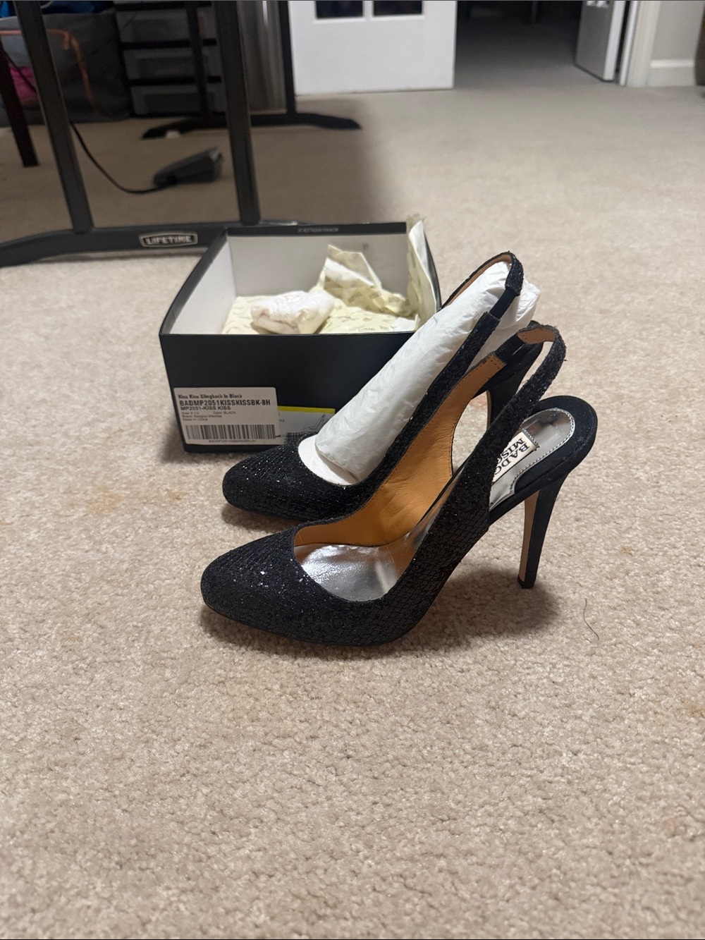 Badgley Mischka Black Glitter Slingback Stilettos